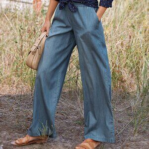 Final Touch - Faded Wide Leg Chambray Pants